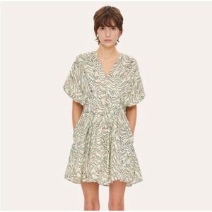 Stine Goya Claudia Graffiti Zebra Print Short Sleeve V-Neck Dress Cotton medium